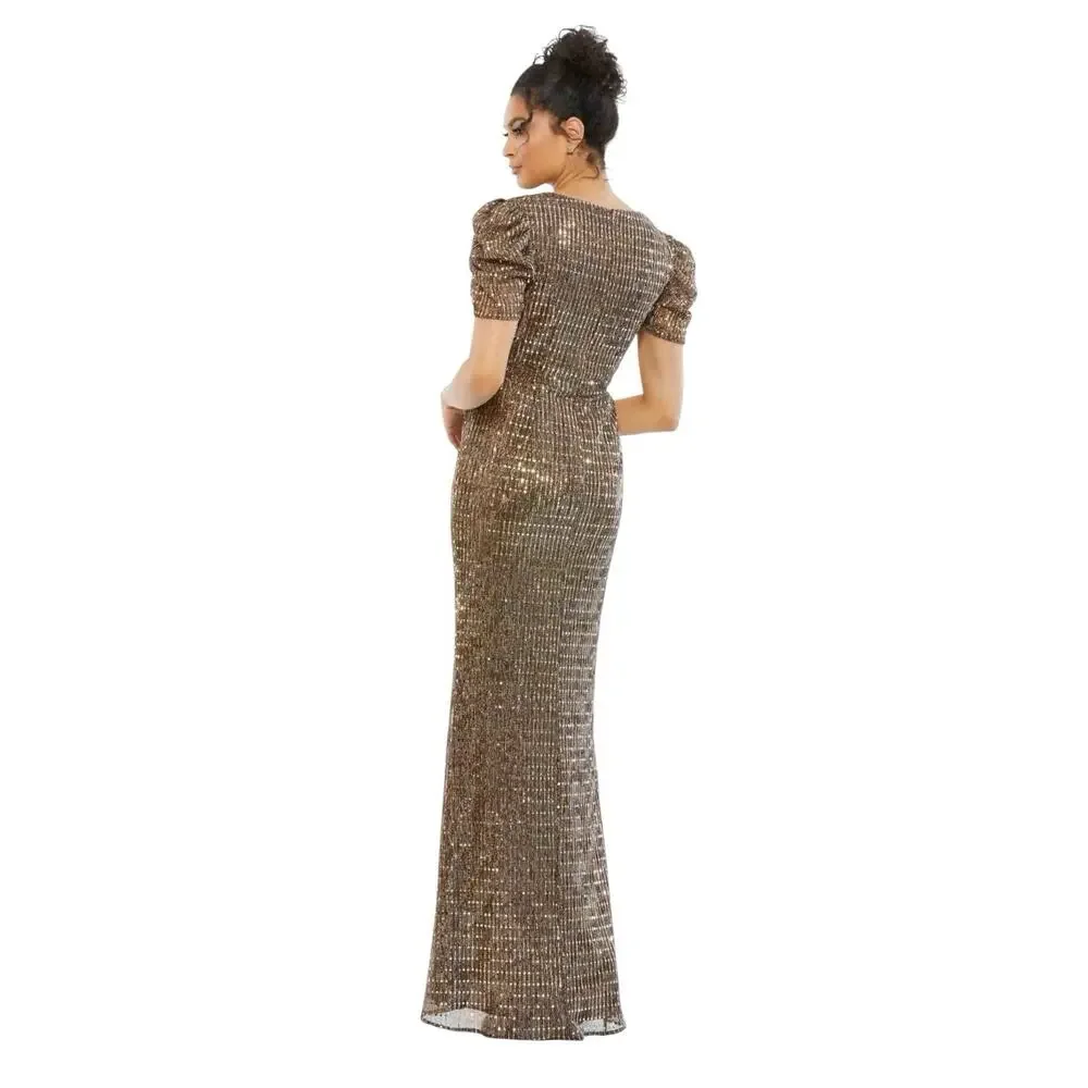 Mac Duggal 26661 Bronze Bow Waist Gown Size 4 $398 - Picture 2 of 7